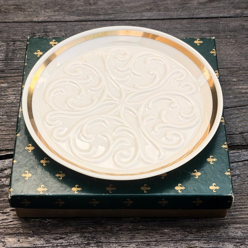 Vintage Lenox SEVILLE Collection Wine Coaster Ashtray Ivory 24K Gold Trim W/BOX